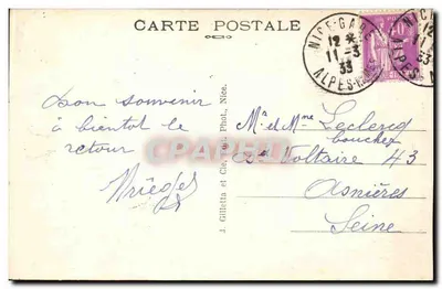 NICE widziana między palmami — seria 186 — J. Gilletta i Cie, Paryż — Rewers