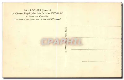 Loches — El Castillo Real y Puerta de los Cordeliers — E. Papeghin, París-Tours — Reverso
