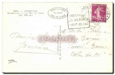 Montenvers — Morze lodowe (wys. 1909 m.) — Wydawnictwo Cuisse Strasbourg — Rewers