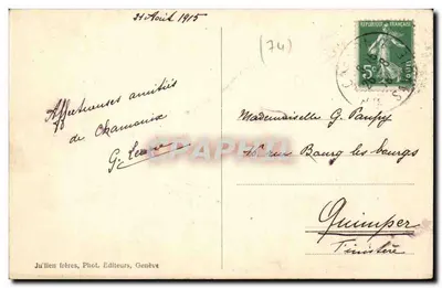 Chamonix - Wioska i Lódowiec Bossonów — J.J. 6658 — Juillien Frères, Genewa — Rewers