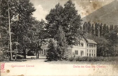 Bilhete postal antigo Challes des eaux pres Chambery Estabelecimento termal