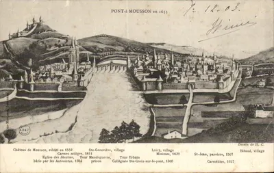 Pont-à-Mousson em 1633 — vista histórica com editor P. Pier-Maureau, Journaux