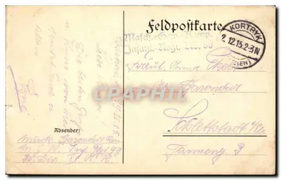 Schloß Hollebeke — ruiny zamku — Feldpostkarte — Rewers