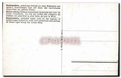 Stolzenfels — średniowieczny zamek nad Rynem — K. Walter Diehl, Mainz — Rewers