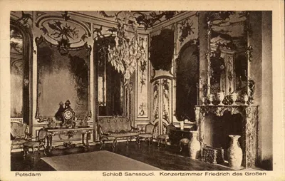 Schloß Sanssouci — Konzertzimmer Friedrich des Großen — Kunstverlag Robert Függet, Berlin SW 48