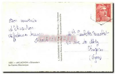 Kasyno Maurskie — Arcachon — Gironde — wydawca L. Chatagneau — Rewers