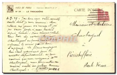 Widok na Mezquitu w Paryżu — Le Trocadéro — Wydawnictwo Braun & C°, N° 24 — Rewers