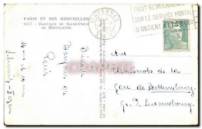 Basilica of the Sacred Heart — Paris — publisher André Leconte, n°6017 — Back