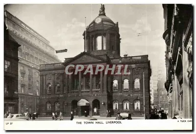 O Town Hall, Liverpool — vista do edifício com cúpula e colunatas — Tuck's Post Card n° LP 27