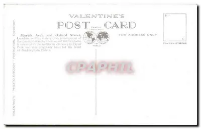 Arco di marmo e Oxford Street, Londra — Valentine's Photo Brown, n° 209380 — Verso