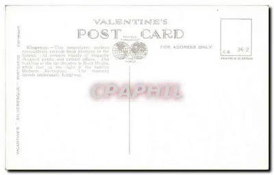 Kingsway, Londyn — widok ulicy z pojazdami i budynkami — Valentine's Silveresque, n° 99001 — Rewers