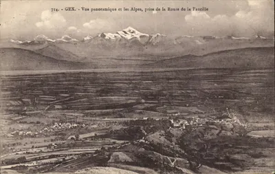 Gex - Vista panorâmica e as Alpes, tomada da Estrada da Foice — L. Mudouz, editor, Bellegarde (Rhone)