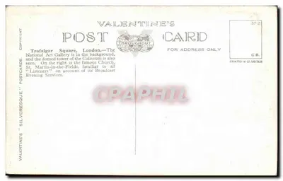 St Martin-in-the-Fields, Trafalgar Square, London — Valentine's 'Silveresque' Postcards, n°205372 — Rückseite