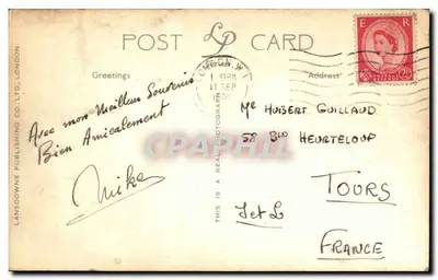 Piccadilly Circus, Londen — stadsgezicht met fontein en bus — Lansdowne Publishing Co. Ltd. n° LP 424 A — Achterkant