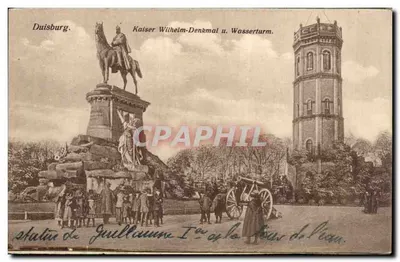 Duisburg — Estátua de Guilherme I e o Wasserturm — editor desconhecido