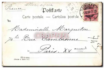 Stara pocztówka Galeria rodzinna w Berlinie — Berlin, 4 października 1904 — Max Marcus, Rys. Nr 747 — Rewers