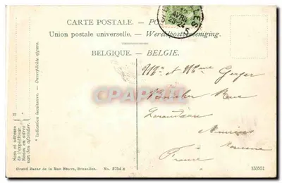 Brukselka — Plac Ambiorix z posągiem jeździeckim — Grand Bazar de la Rue Neuve, Bruksela, n° 8754 a — Rewers