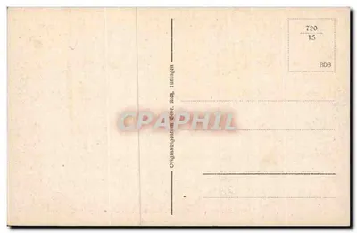 Karlsruhe I. B. — widok z lotu ptaka miasta z pałacem i centralnym placem — wydawca Original-Eigentum Gebr. Mieg, Tübingen — Rewers