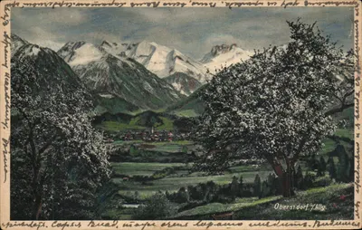 Oberstdorf / Allgäu — vista de montanhas nevadas e aldeia — editor não identificado, n° de série 5860