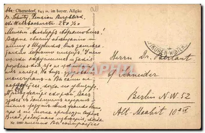 Oberstdorf / Allgäu — vista de montanhas nevadas e aldeia — editor não identificado, n° de série 5860 — Verso