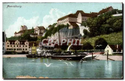 Meersburg — vista do porto com o hotel e o castelo — editor: Union postale universelle, Munique