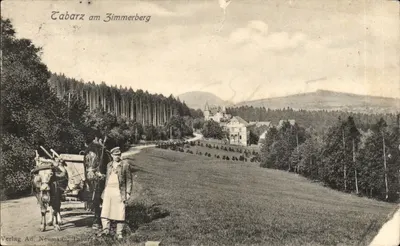 Tabarz am Zimmerberg — vue du château et d'un homme avec un attelage — éditeur Verlag Ad. Neumann