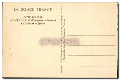 Kasyno w Monte-Carlo — Monte-Carlo (Księstwo Monako) — Les Éditions d'Art Y. Ve. N°, Paryż — Rewers