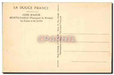 Monte-Carlo — Il Casinò e i Giardini — Edizioni d'Art Martel — Verso