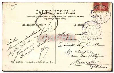 Parijs — De Boulevard Saint-Denis — Anoniem uitgever, n° 104 — Achterkant