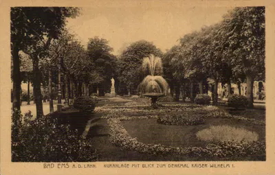 Bad Ems a.d. Lahn — Instalação termal com vista para o monumento ao Imperador Wilhelm I. — editor s845 Lahn, Leipzig