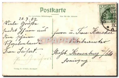 Stuttgart — Schlossplatz z nowym zamkiem — wydawnictwo P. Uebele, nr 14 — Rewers