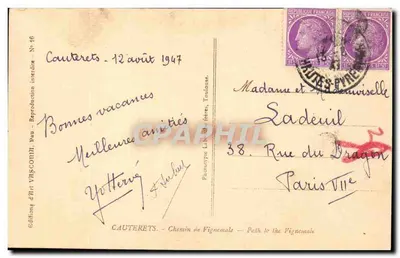 Cauterets — Widok na góry i strumień — Wydawnictwo Artystyczne VASCOUIN, n° 16 — Rewers