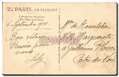 Notre-Dame w Paryżu — Stary kuryrowany sprzedawca książek — Wydawnictwo Art YVON, seria 5 nr 54 — Rewers