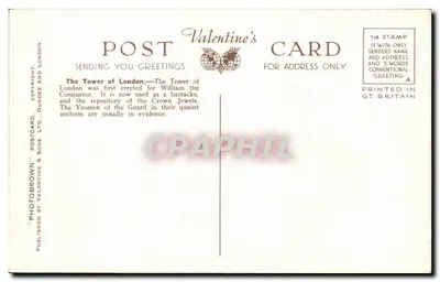 Torre de Londres — vista com a Ponte da Torre — Foto Brown & Valentine's Card n°20854 — Verso