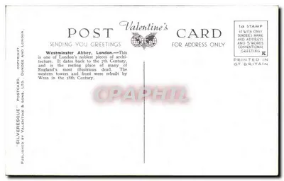 Torri occidentali, Abbazia di Westminster, Londra — H 6047 — Silveresque Postcard Ltd. — Verso