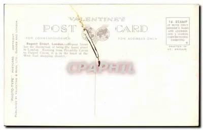 Regent Street, Londra — vista animata con autobus a due piani — editore Valentine & Sons Ltd, n° 221033 — Verso