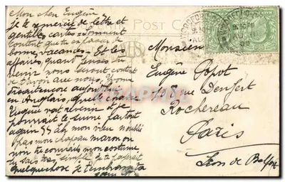 Mar Revolto, Clacton-on-Sea — vista do mar agitado com ondas quebrando contra um cais — editor JV, n° 57176 — Verso