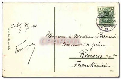 Köln - Katedra, widok z południa — 160 m wysokości — wydawca Léo Kühnen, Köln — Rewers