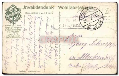Bitwa w Ypern — scena strzelania artyleryjskiego — wydawca Co. Bürker — Rewers