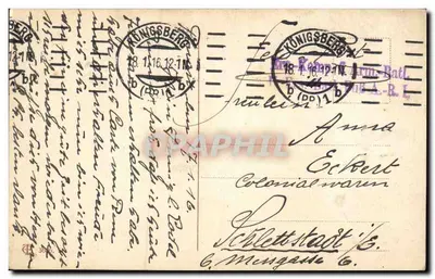 Żołnierz i kobieta objęci — kartka pocztowa wojskowa — Kampf-Arm.-Batt. (Batt. d'armée de combat) n°1 b — Rewers