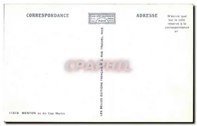 Menton widziana z Cap Martin — Wydawnictwo Adia, seria 11519 — Rewers