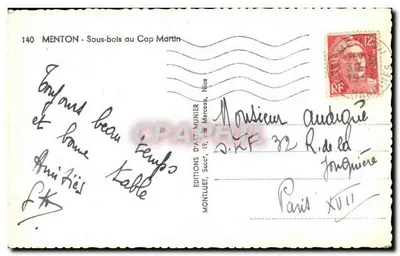 Menton — Subfloresta no Cap Martin — Edições d'Art Munier, n°140 — Verso