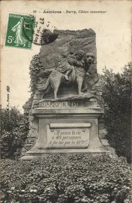 Asnieres - Barry - Cachorro resgatador - Bilhete postal antigo