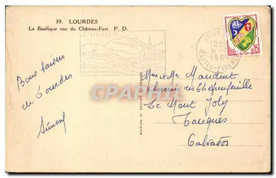 Lourdes — Bazylika widziana z Zamku — Wydawnictwo P. Doucet, nr 39 — Rewers