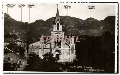 A Igreja da Faucille — Gex — com os picos circundantes datados
