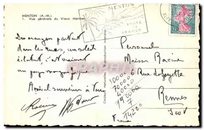 Menton — Vista geral do Velho Menton — editor A.M. — Verso
