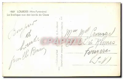 Lourdes (Htes-Pyrénées) — Bazylika widziana z brzegów Gave — Éditions d'Art — Rewers