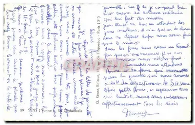 Sens (Yonne) — A Catedral — G. Réaum, Editor, n°39 — Verso