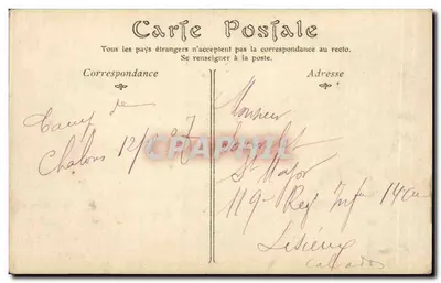Campo de CHALONS — Escolas a fogo. Peça de 155 curta em preparação para a carga. — Verso