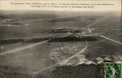 Camp de Châlons — Vista geral tirada de Balão — Hangares Militares de Aviação — Batteria de Experimentos — Cliché Segoumey - L.G.